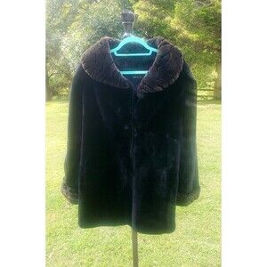 Sheared Beaver Faux Fur heavy Warm Coat Jacket  Black Women SIZE M Made In USA‎
